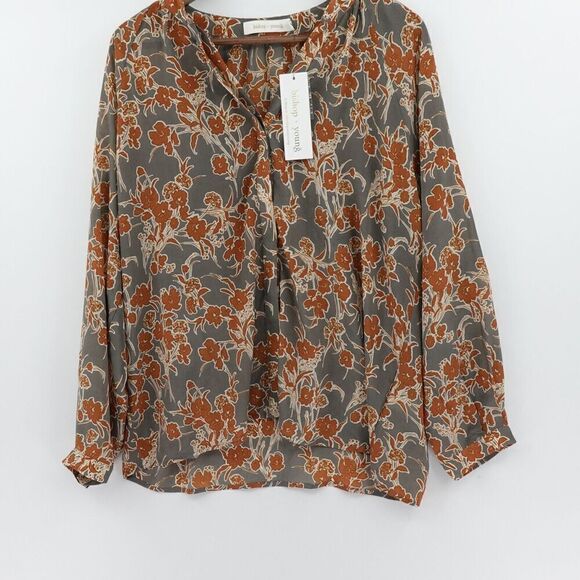 Womens Floral Shirt Size Medium Gray Modest Workwear Career - Picture 3 of 12